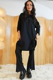 Oscar Clara Sequin Patch Pocketed Cocoon Tunic Black
